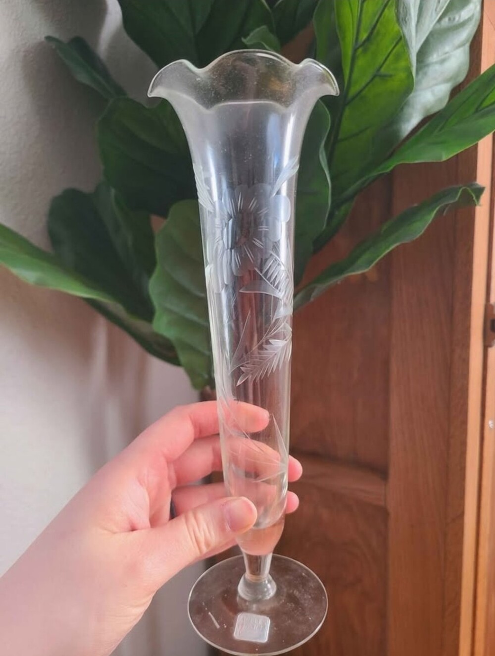 Vintage Fluted Etched Glass Bud Vase